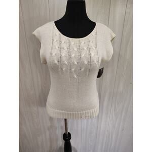 Vintage Wyndham Cable Knit Shell Sweater Size L Classic Misses USA Grandma Mom